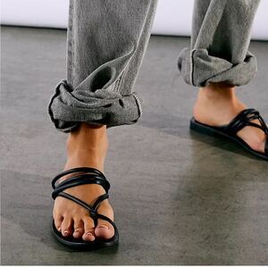 Free People Kayla Black Soft Strappy Slip On Sandals
